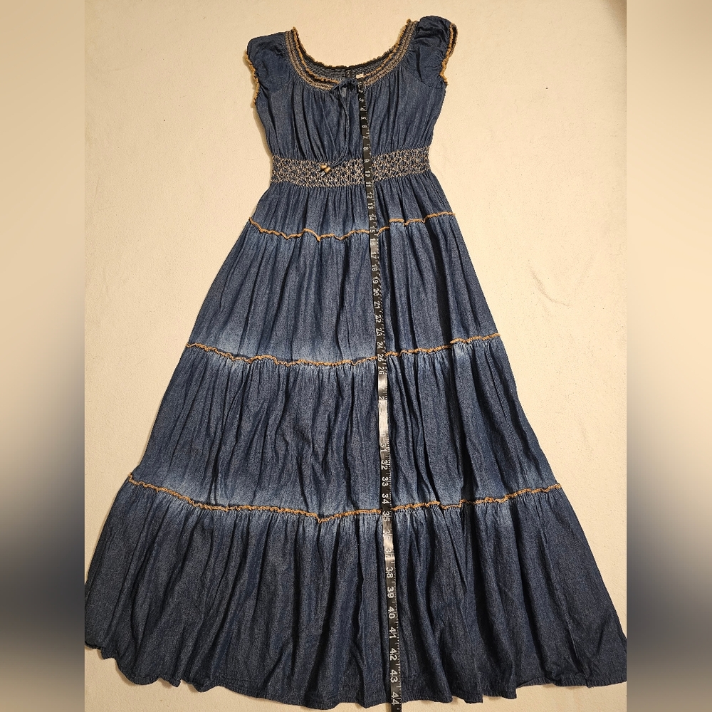 NEW! INDIGO & LACE Women's Blue Dress Elastic Waistband 100% Cotton SIZE MEDIUM. - Picture 11 of 13